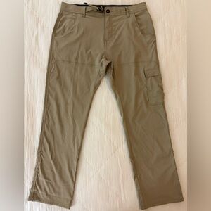 prAna Men’s Relaxed Fit Hiking Pants 36x32 Khaki Cargo Stretch Outdoor Travel
